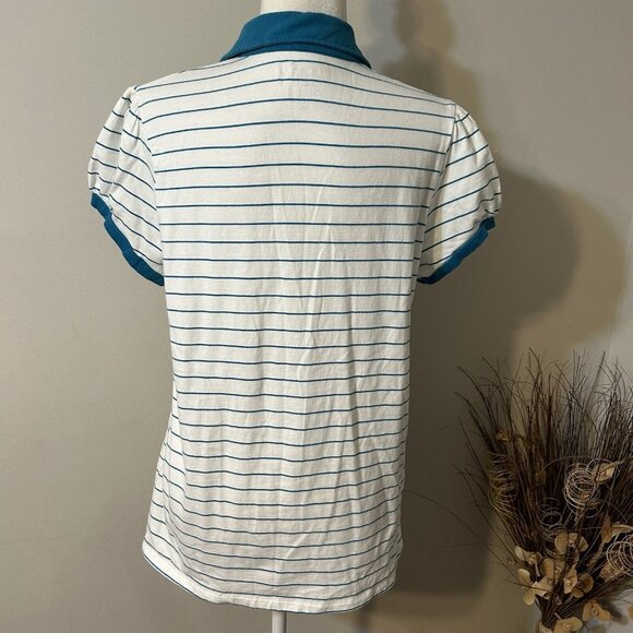 Faded Glory Women Polo Shirt Top Striped Short Sleeve V-Neck Buttons Sz 1X 16W - Picture 2 of 6